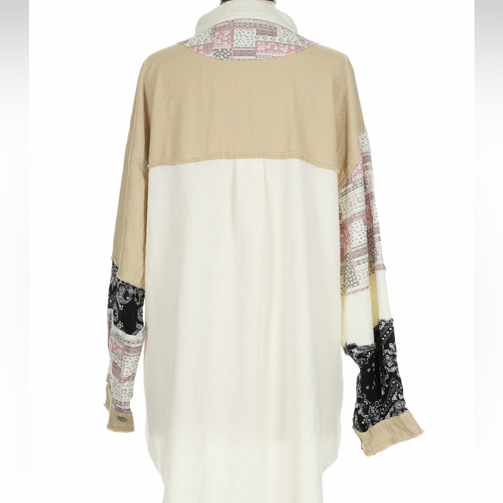 POL womans boho Patchwork Button-Up Shirt Shacket… - image 2